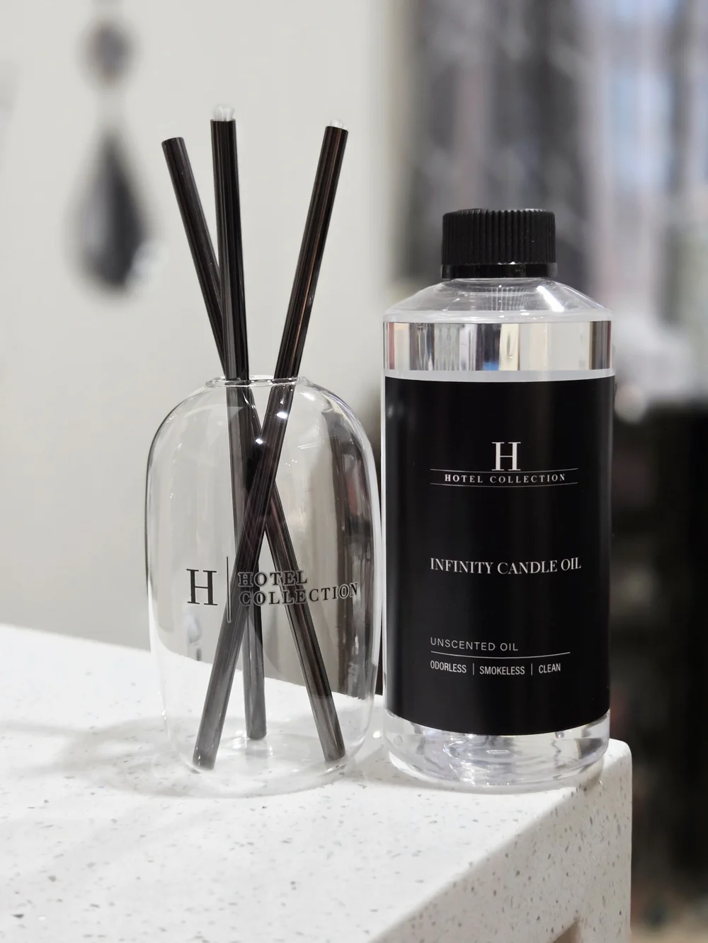 Hotel Collection Infinity Candle Oil with Reed Diffuser - Black & Clear